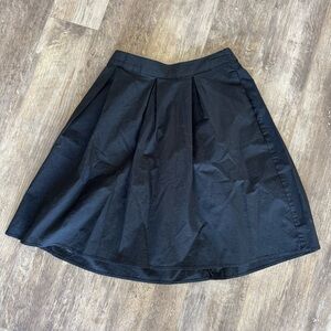 A New Day Front Pleating Poplin Black Midi Skirt - Pull-on Waist